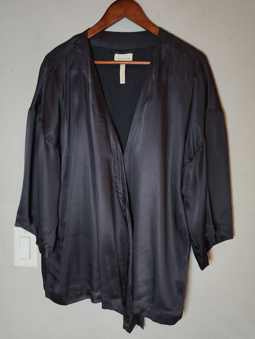 Laude the Label Satin Kimono Loose Jacket Top Black Layering Top Size S/M